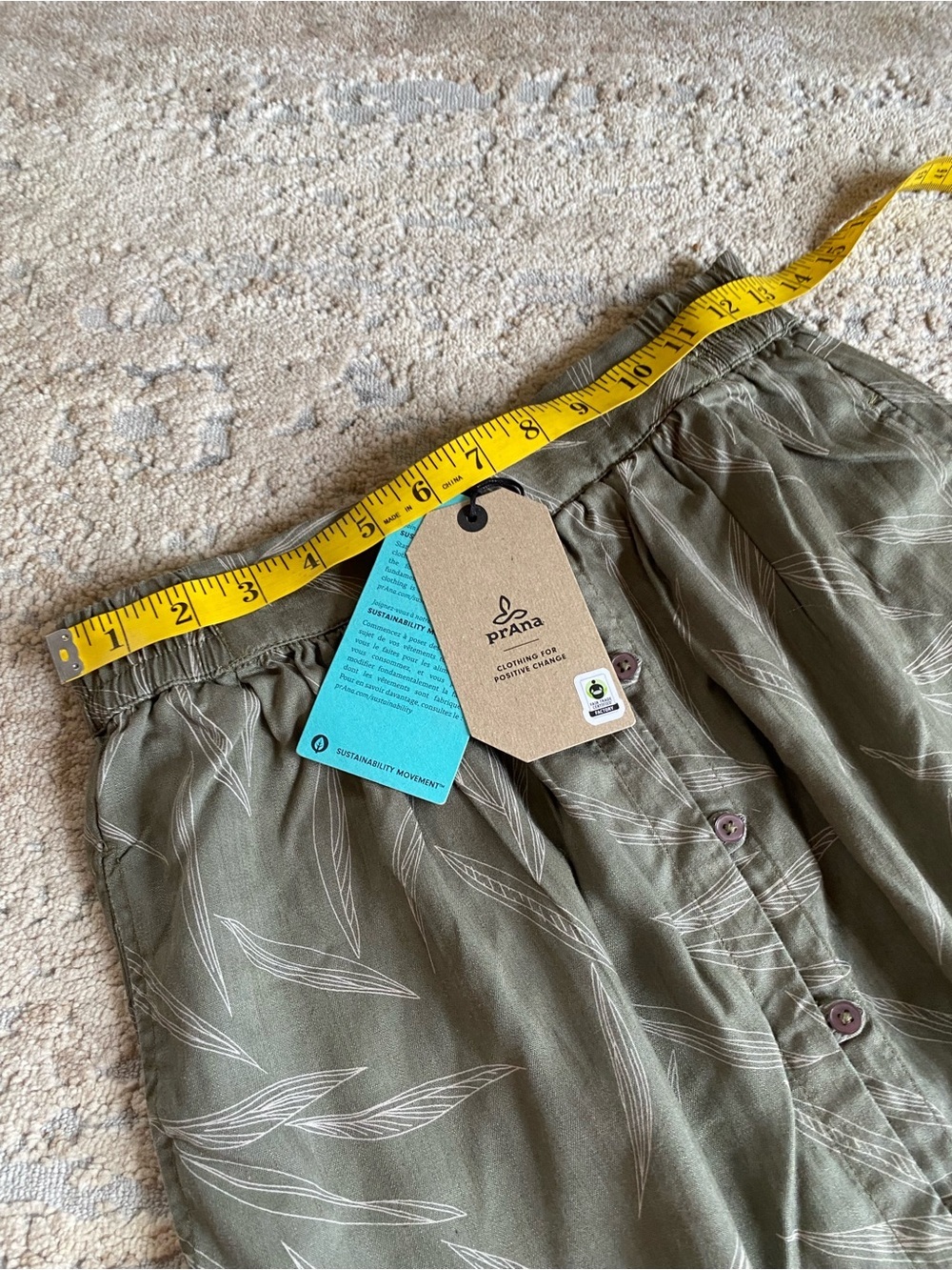 prAna Swift Lake Midi Skirt Rye Green Leaves Tencel Flowy Elasticated Waist: XS - Picture 6 of 10